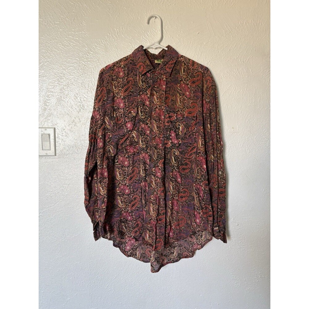 E London Vintage Multicolored Paisley Print Button Down Shirt Free Size